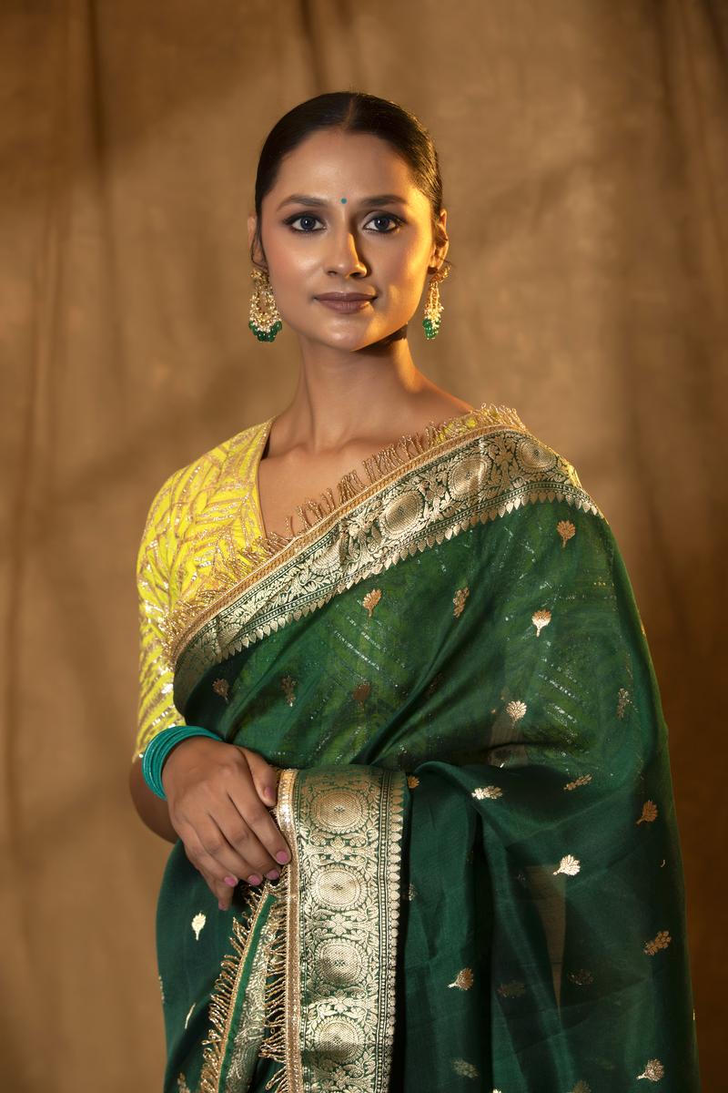 Anushka Sharma Green Saree Online Wedding Fashion – Chinaya Banaras