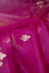 Rani Pink Handloom Organza Saree with Gold Zari Motifs