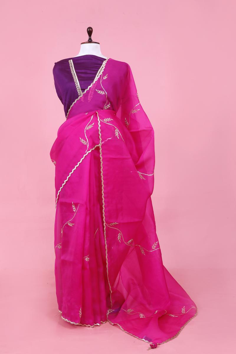 Organza silk saree, Pink saree, organza saree, wedding saree, silk saree, handloom saree, party wear saree, indian saree