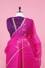 Pink Organza Silk Saree with Embellished Lehariya Design Work