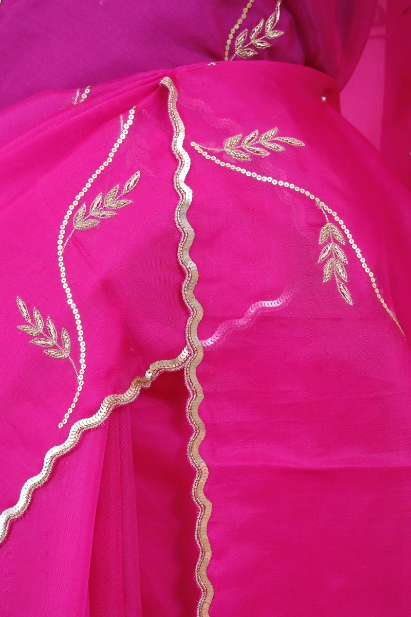 Pink Organza Silk Saree with Embellished Lehariya Design Work