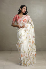organa silk saree, organza saree, off white saree,Bollywood saree, Banarasi saree, party wear saree, Wedding Saree