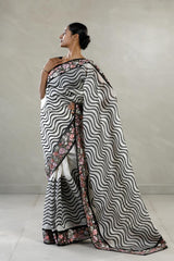Black and White Organza Silk Saree with Leheriya Stripes