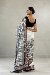 Black and White Organza Silk Saree with Leheriya Stripes
