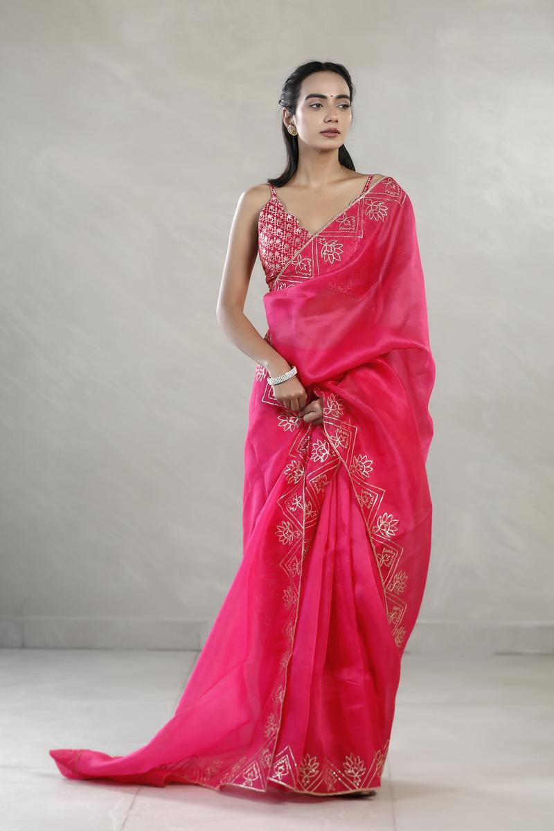 pink saree, organza saree, Bollywood saree, Banarasi saree, party wear saree, Wedding Saree