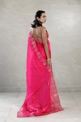 Fuchsia Pink Organza Silk Saree with Gota Patti