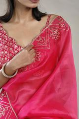 Fuchsia Pink Organza Silk Saree with Gota Patti
