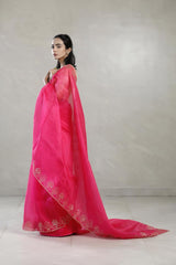 Fuchsia Pink Organza Silk Saree with Gota Patti