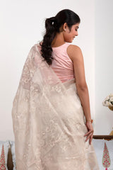 Off White Tissue Silk Saree with Floral Jaal