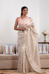 Banarasi Tissue Silk Saree, offwihite saree, Tissue silk saree, Bollywood sari, wedding saree, party wear saree, Wedding Saree