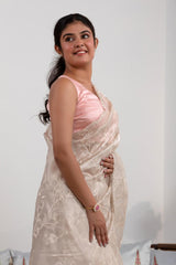 Off White Tissue Silk Saree with Floral Jaal