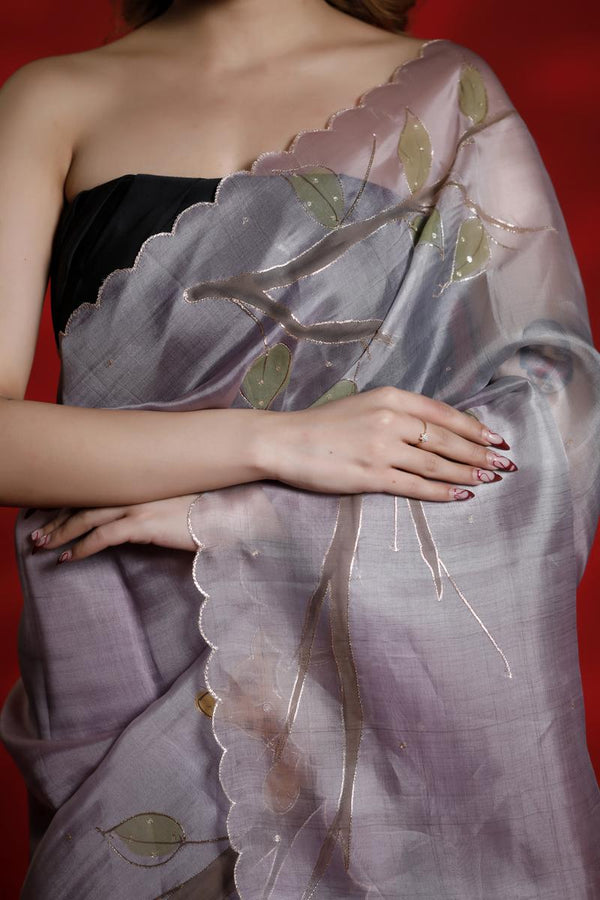 lilac saree, organza saree, Bollywood saree, Banarasi saree, party wear saree, Wedding Saree