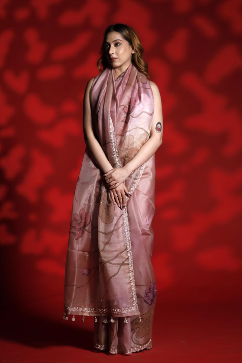 Mauve Organza Silk Saree with Pichwai Work