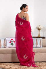 Pink Organza Silk Saree with Scalloped Cutwork Border