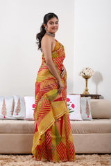 Multicolored Banarasi Organza Silk Saree with Prints & Aari Work