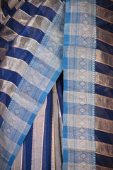 Blue Organza Tissue Silk Saree with Silver Zari Stripes