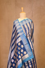 Blue Organza Tissue Silk Saree with Silver Zari Stripes