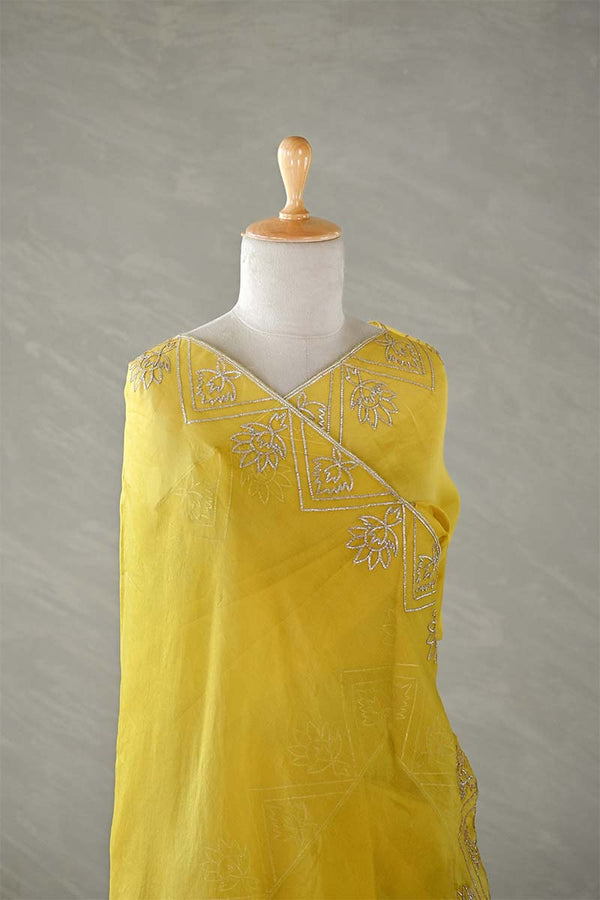 Yellow Organza Silk Saree with Gota Patti