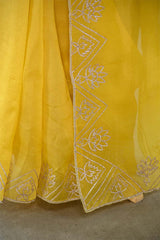 Yellow Organza Silk Saree with Gota Patti