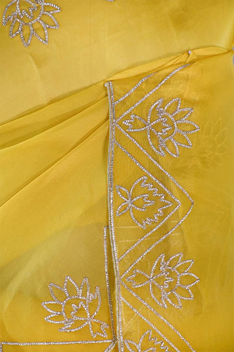 Yellow Organza Silk Saree with Gota Patti