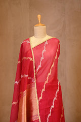 Red Organza Silk Saree with Gold-Silver Zari Stripes