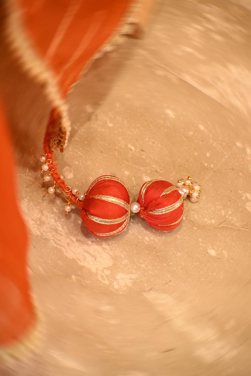 Orange Organza Silk Saree with Gold-Silver Zari Stripes