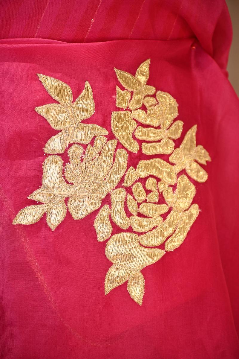 Pink Organza Silk Saree with Gota Patti Floral Work