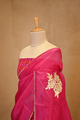 Pink Organza Silk Saree with Gota Patti Floral Work