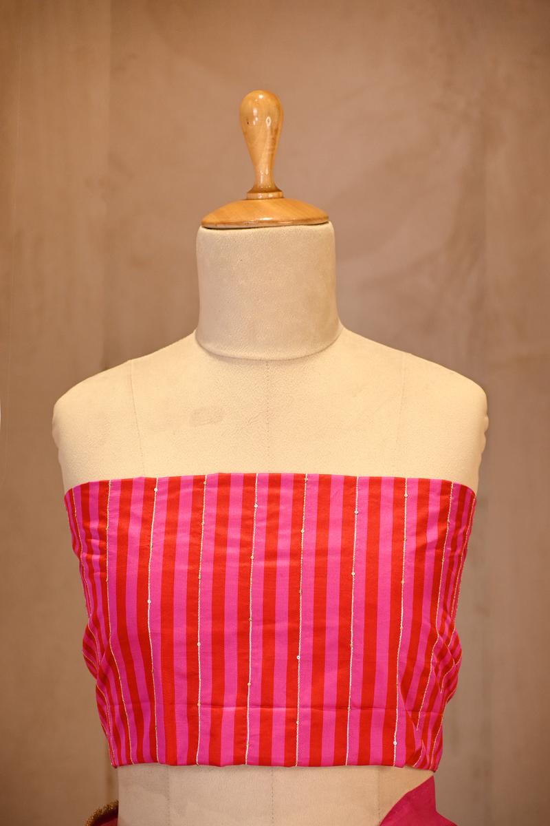 Pink Organza Silk Saree with Gota Patti Floral Work