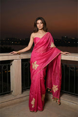 Pink Organza Silk Saree with Gota Patti Floral Work