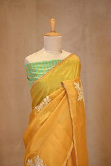Yellow Organza Silk Saree with Gota Patti Floral Work