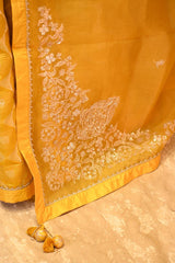 Yellow Organza Silk Saree with Zardozi Konia Pallu