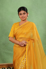 Yellow Organza Silk Saree with Zardozi Konia Pallu