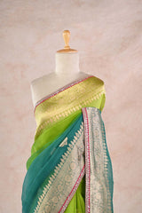 Green Blue Shaded Banarasi Organza Saree