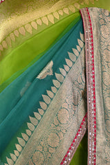 Green Blue Shaded Banarasi Organza Saree
