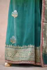 Green Blue Shaded Banarasi Organza Saree