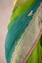 Green Blue Shaded Banarasi Organza Saree