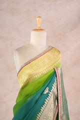 Green Blue Shaded Banarasi Organza Saree