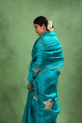 Sky Blue Organza Silk Saree with Gota Patti Floral Work