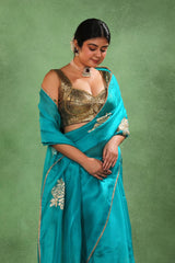 Sky Blue Organza Silk Saree with Gota Patti Floral Work