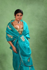 Sky Blue Organza Silk Saree with Gota Patti Floral Work