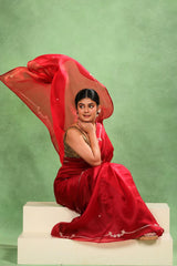 Bridal Red Organza Silk Saree with Gota Patti and Hand Embroidery
