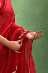 Bridal Red Organza Silk Saree with Gota Patti and Hand Embroidery