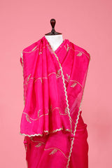 Fuchsia Pink Embellished Organza Silk Saree