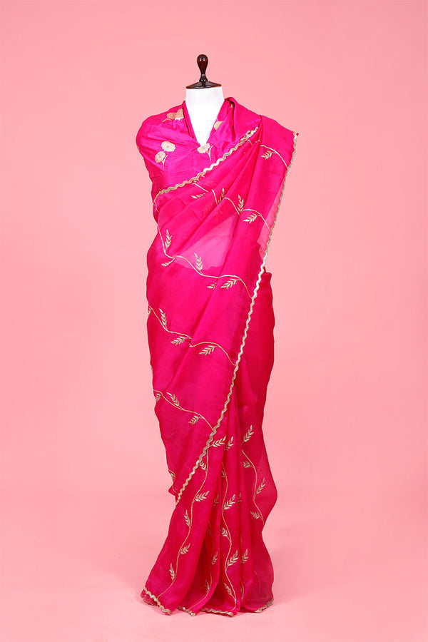 Pink Embellished Organza Silk Saree By Chinaya Banaras