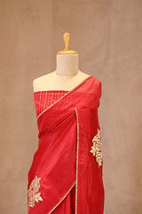 Red Organza Silk Saree with Gota Patti Floral Work