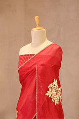 Red Organza Silk Saree with Gota Patti Floral Work