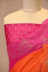 Orange Pink Shaded Organza Silk Saree with Aari & Pichwai Work