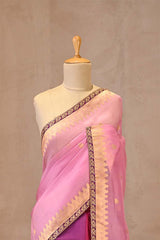 Baby Pink and Magenta Shaded Banarasi Organza Silk Saree