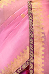 Baby Pink and Magenta Shaded Banarasi Organza Silk Saree